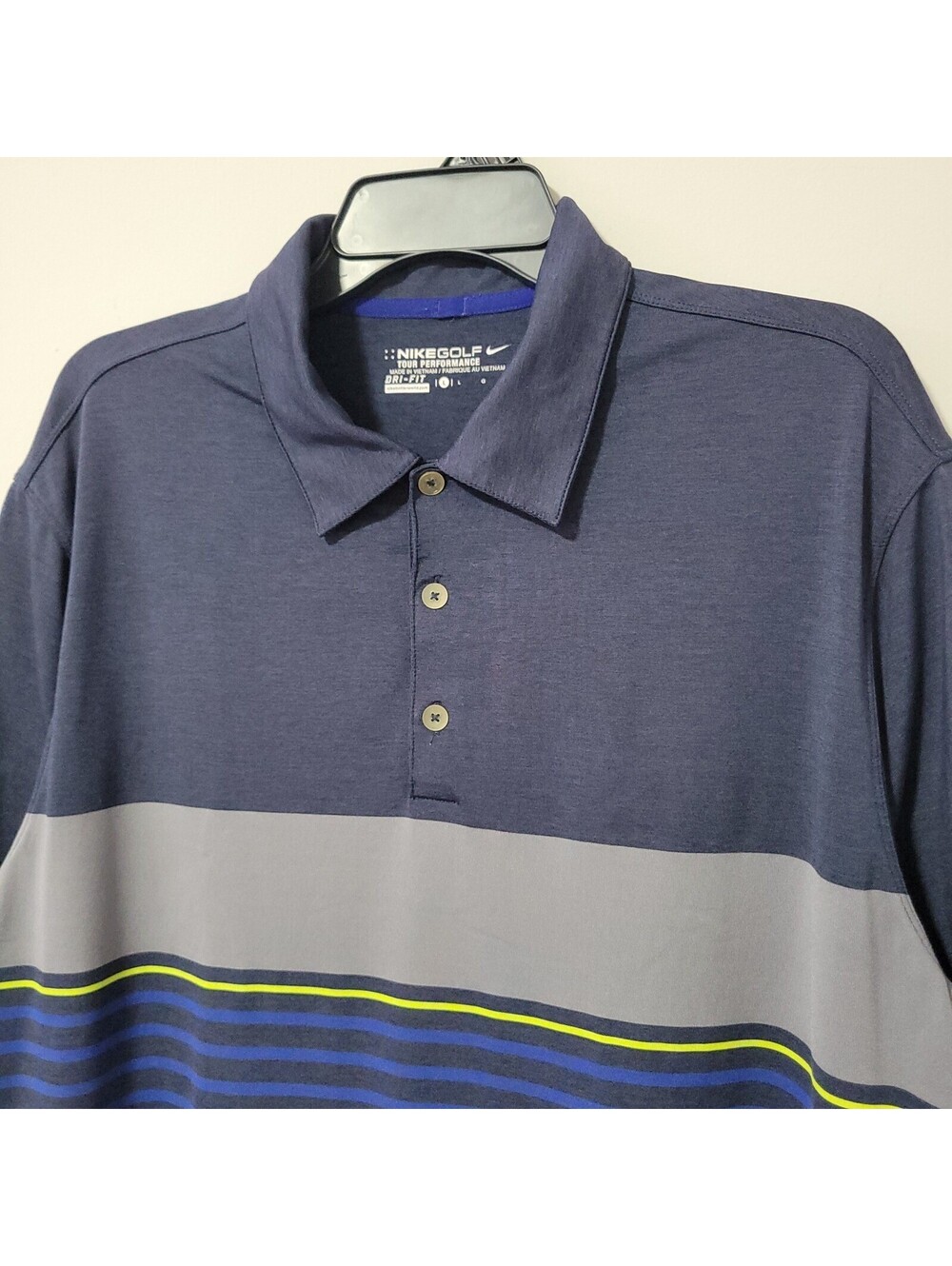 Nike Golf Tour Performance Dri-FIT Polo Shirt Mens Large Blue Grey Striped